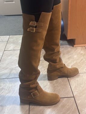 Jimmy Choo Tall Buckled Over-the-Knee Boots - Tan